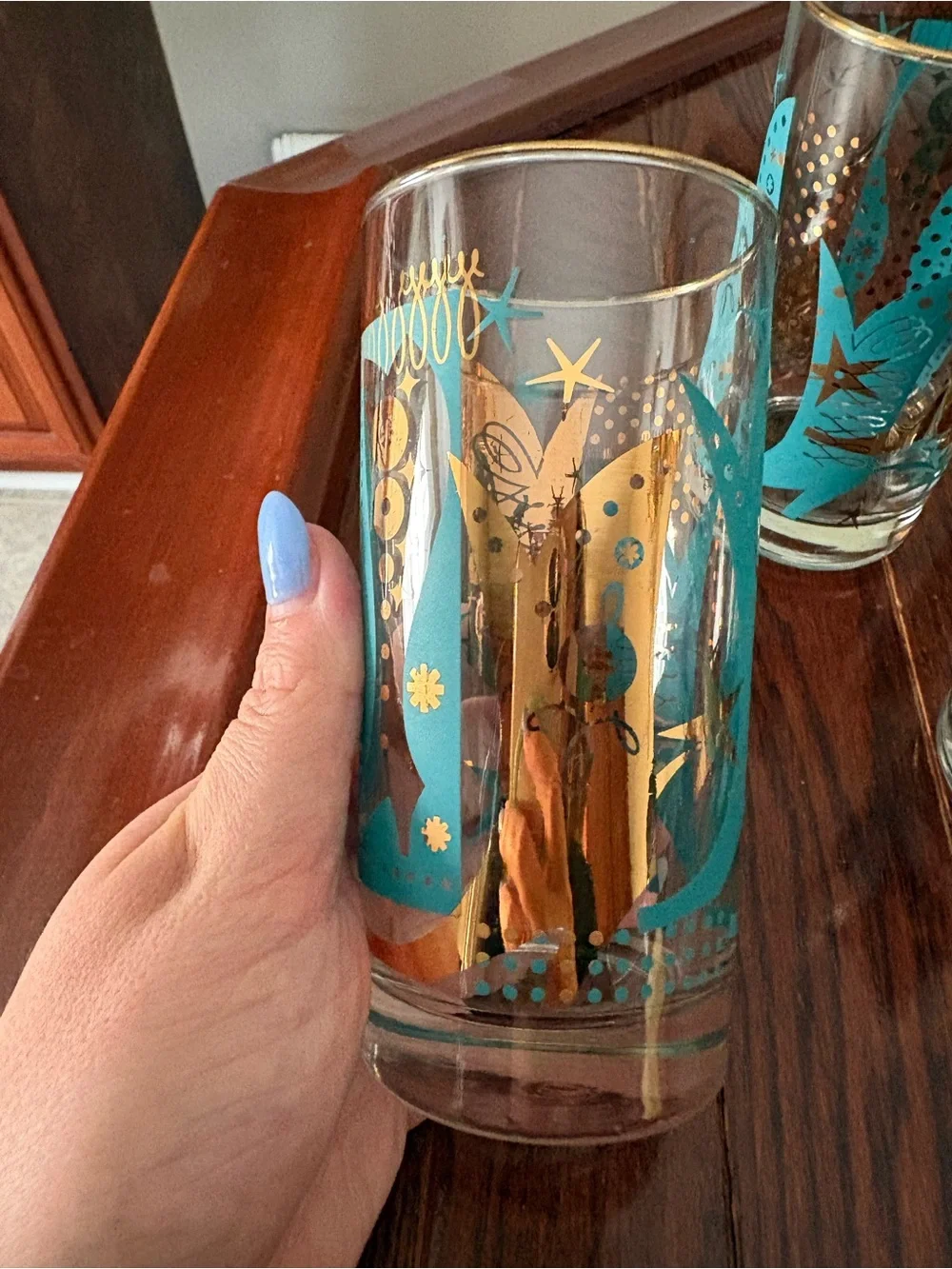 Vintage Mid Century Turquoise and Gold Glasses